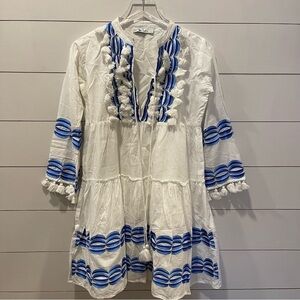 Bindu Fernando White and Blue Bohemian Dress Womens Size XS
